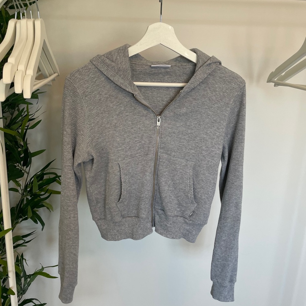 TNA Cropped Grey Zip Hoodie